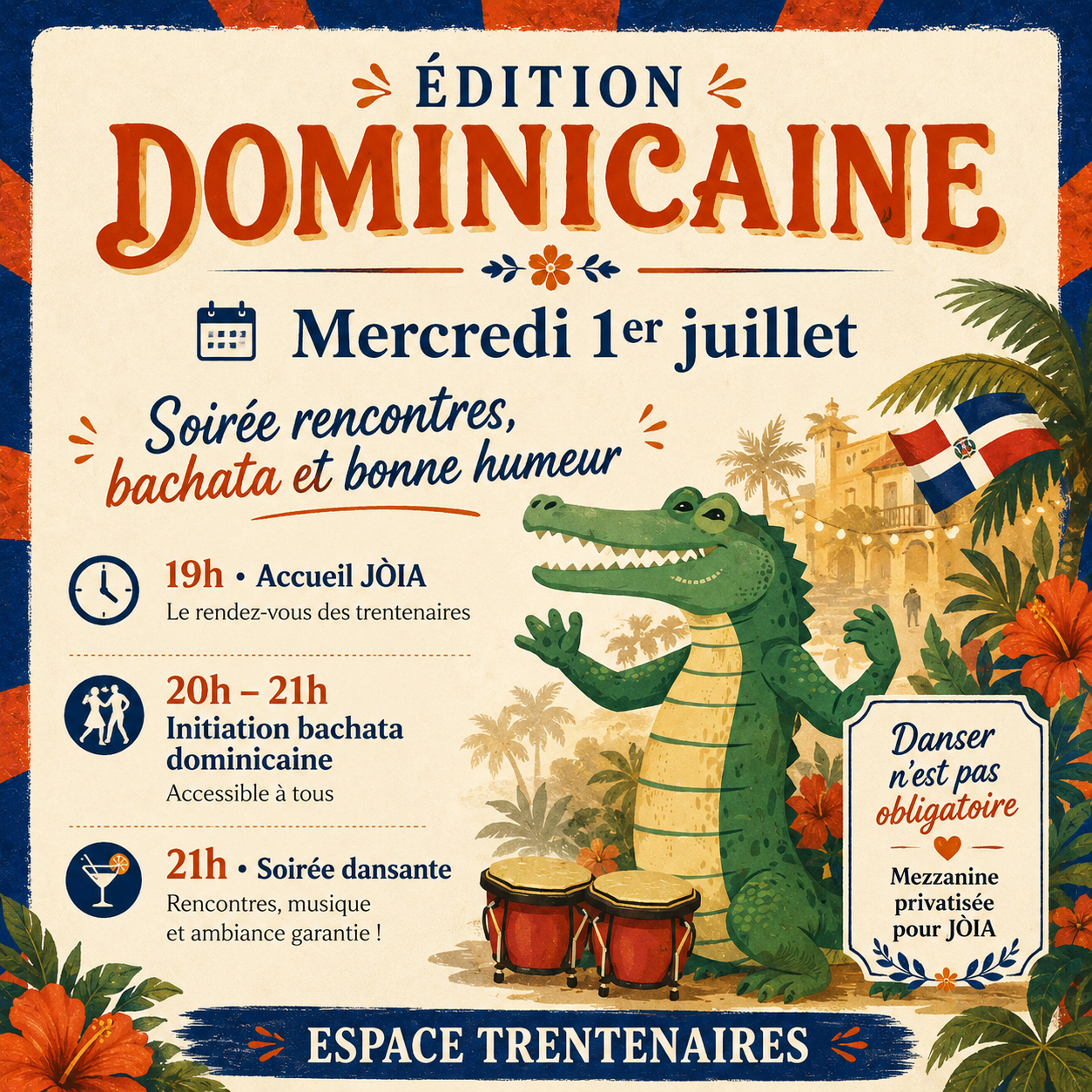 Soirée dominicaine (espace trentenaires) ! Mercredi 1er juillet dès 19h I Bachata, merengue, kompa